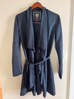 VINCE CAMUTO Blue Gray Duster Draped Jacket with Belted Waist Shawl Collar. Sz S